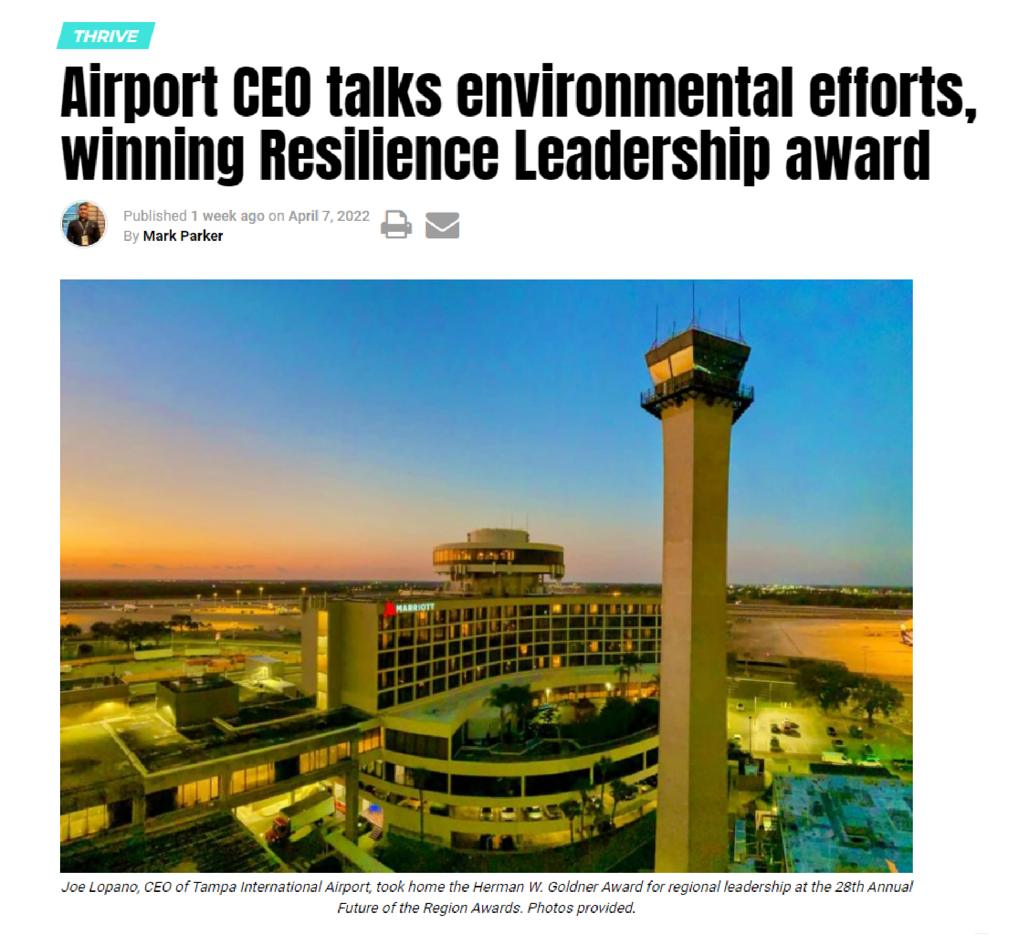Airport CEO talks environmental efforts, winning Resilience Leadership award