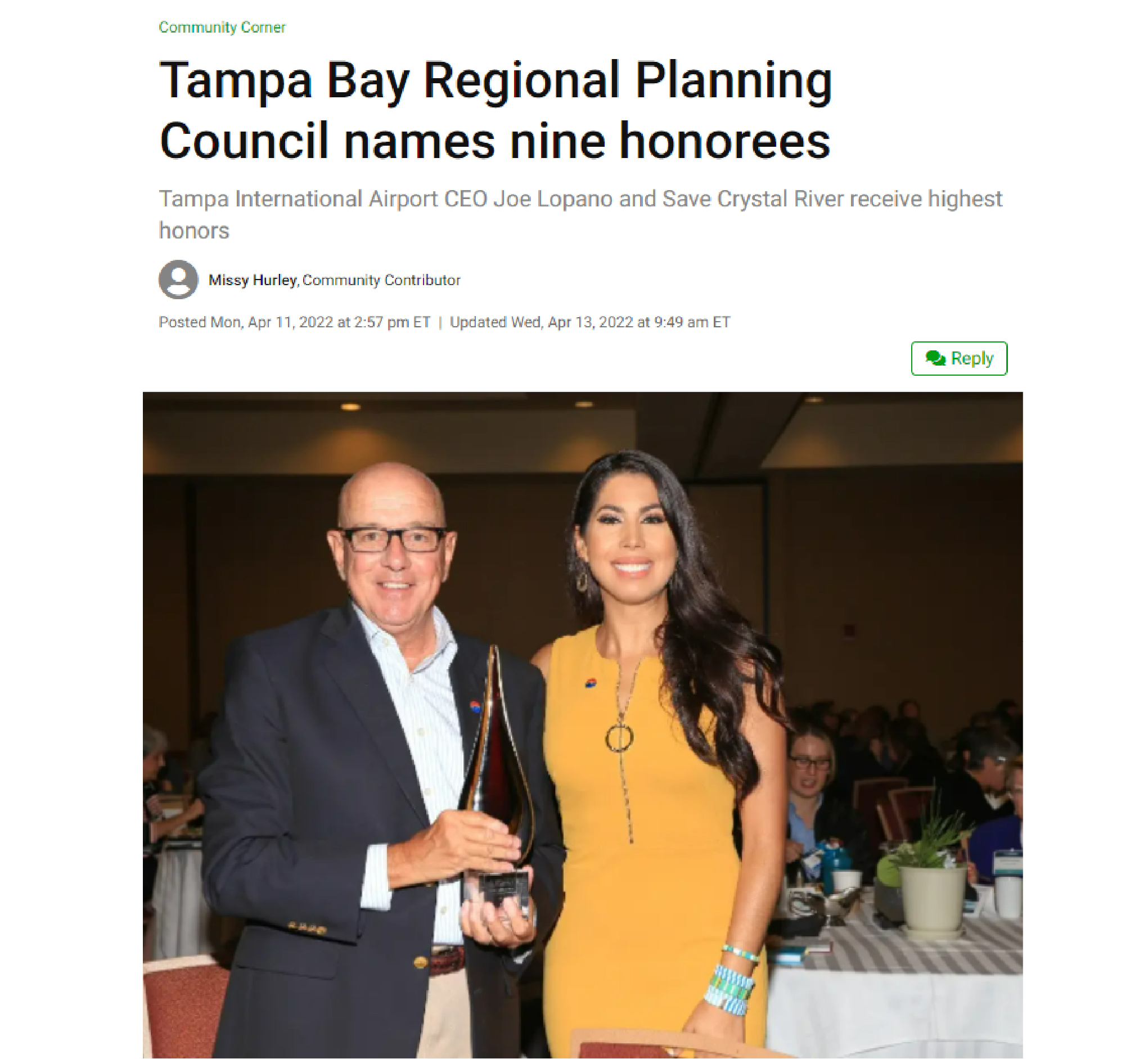 Tampa Bay Regional Planning Council names nine honorees